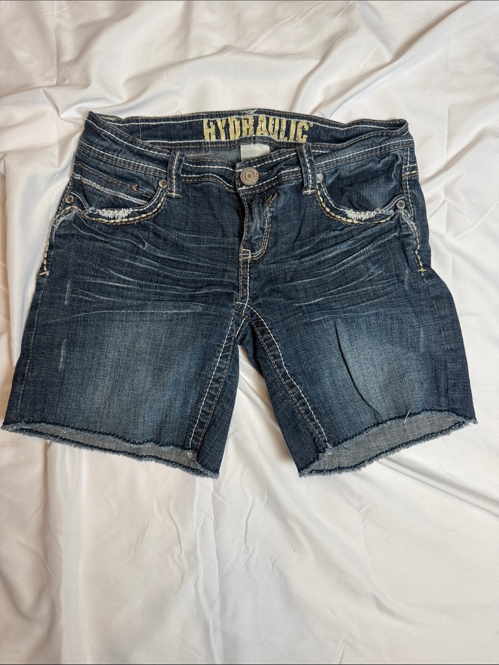 Hydraulic Dark Blue Distressed Denim Shorts